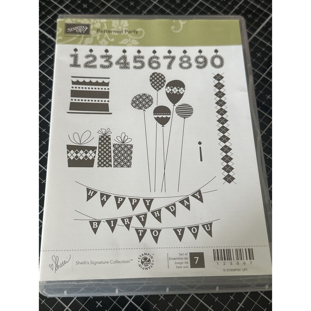STAMPIN' UP! PATTERNED PARTY STAMP SET BIRTHDAY PRESENTS BALLOONS PRESENTS FLAGS